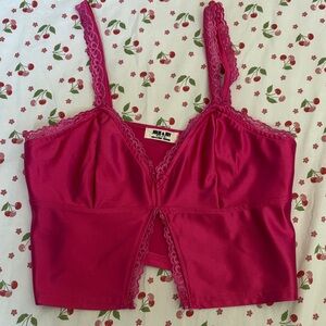 New Pink Lace Trim Cami Top